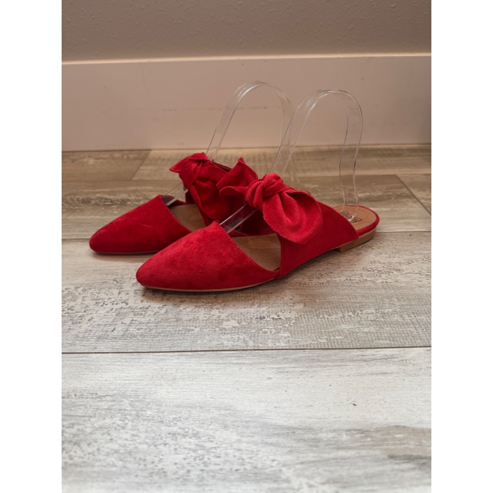 Beast Fashion Maisy Bow Mule Coquette Balletcore Women's 6 Red Pointed Toe Flat - Picture 2 of 10